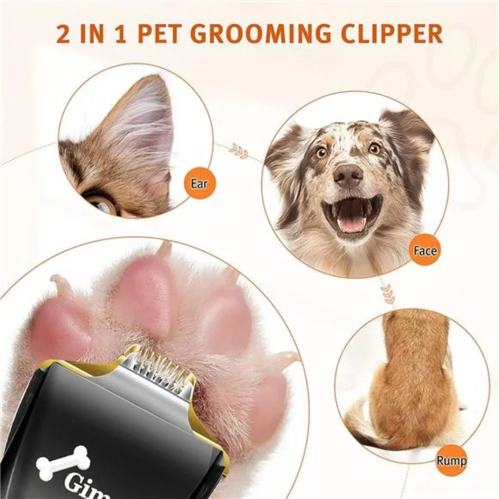 2in1 Cordless 3-Speed Dog Clippers with Small Paw Trimmer Blade, Low Noise Quiet